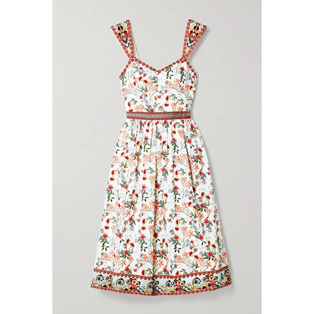 Alice + Olivia Portia Sweetheart Neck Floral Stretch Cotton Midi Dress